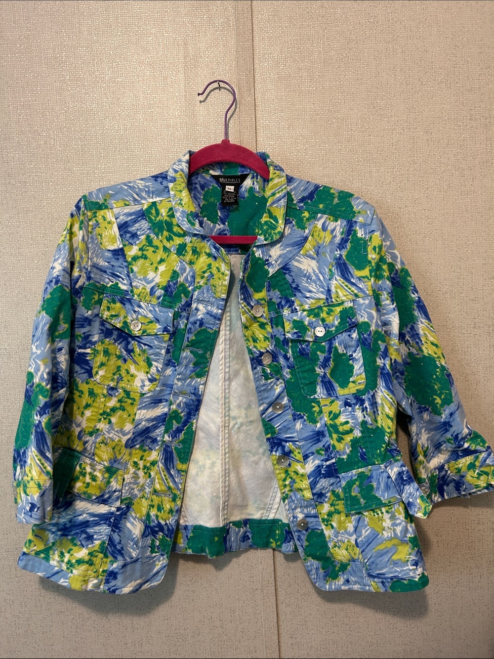 Talbots Multicolor Brushstroke Floral Jean Jacket in Blue, Green & Yellow